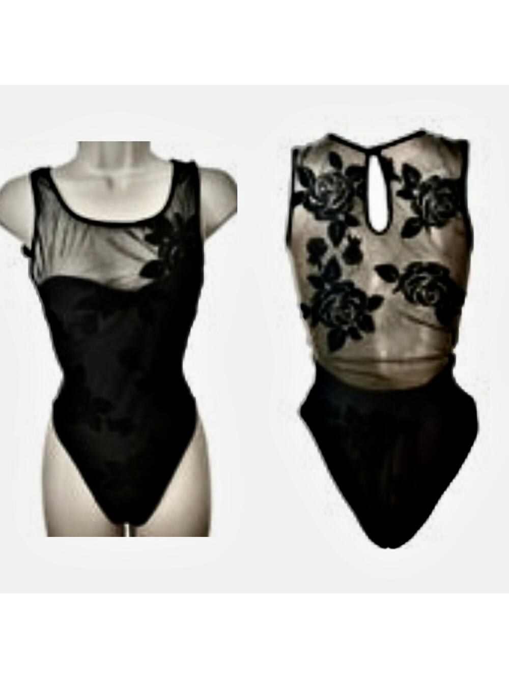Rare Vintage 60's GOTTEX Burnout Velvet Illusion One Piece Swimsuit Black Goth